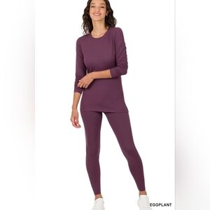 Zenana Microfiber Round Neck Top and Leggings Set